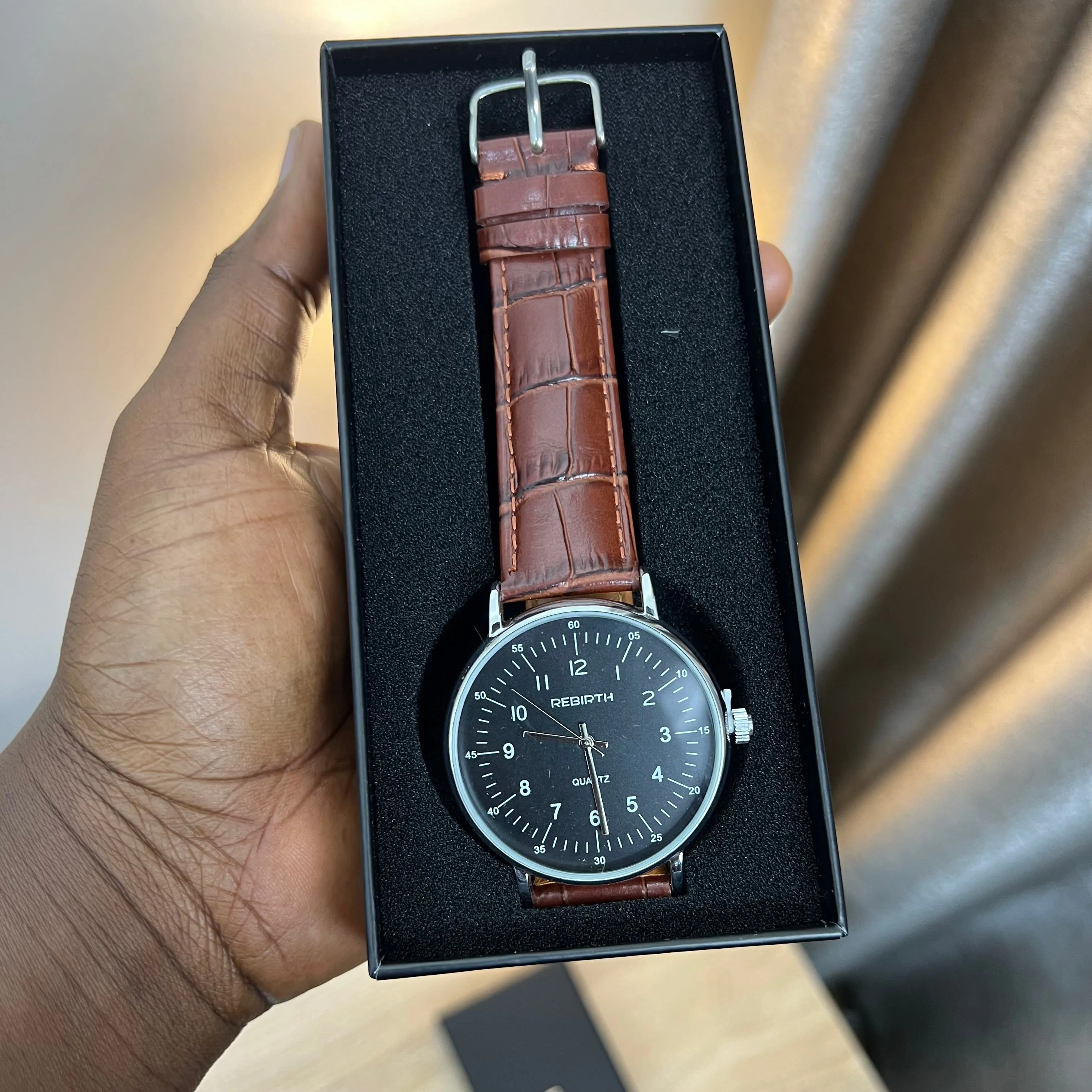 Rebirth leather watch with crocodile skin