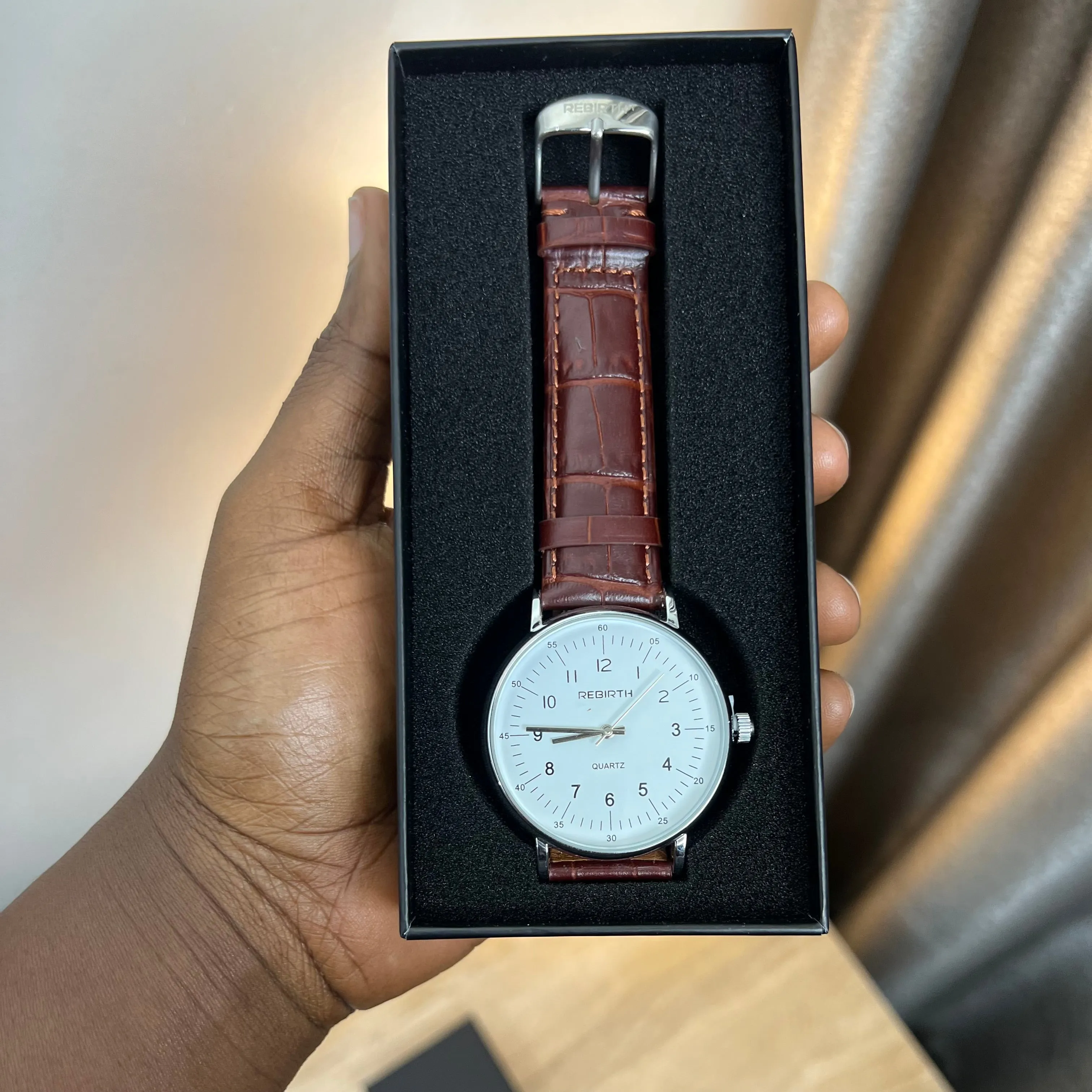 Rebirth leather watch with crocodile skin