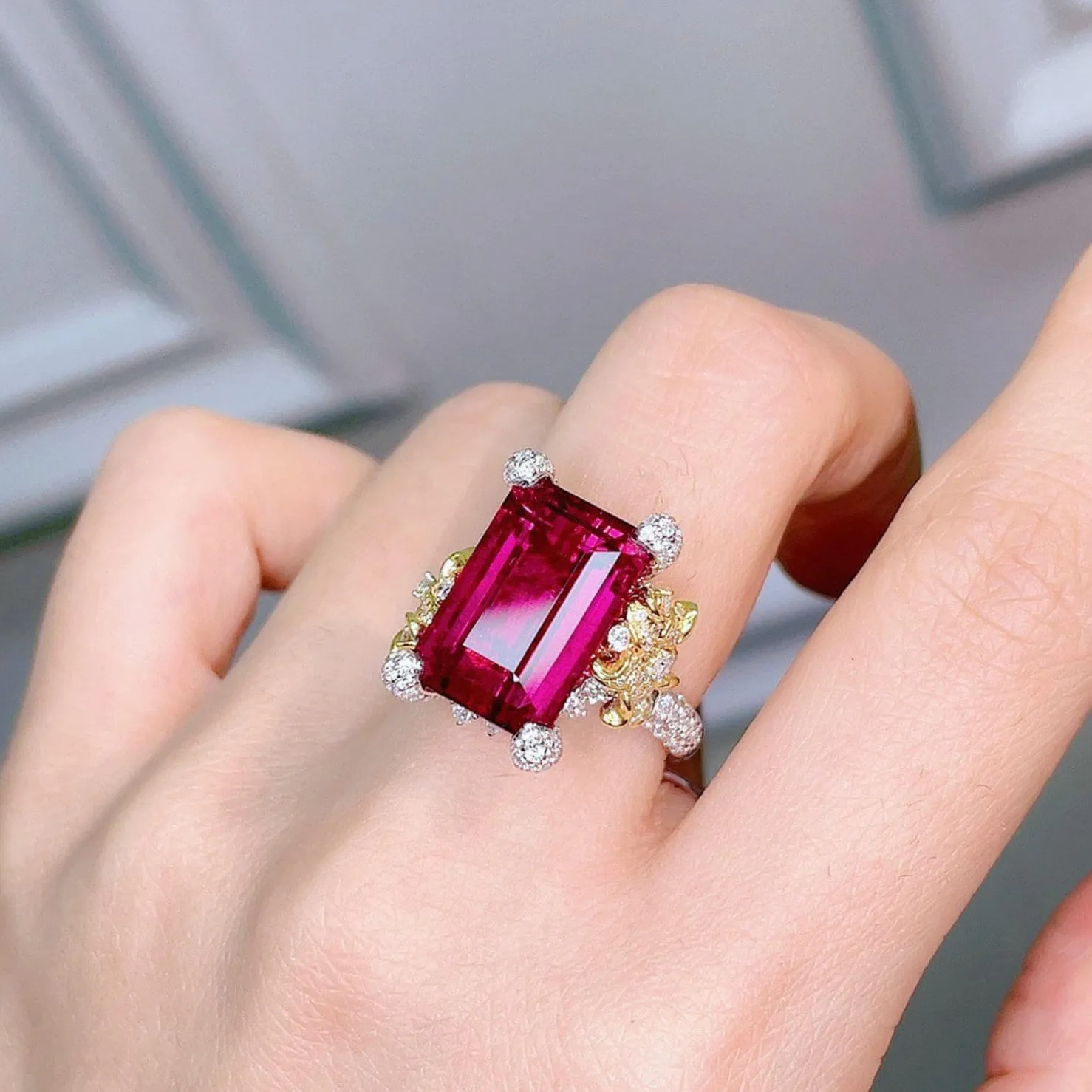 Red Gemstone Ring | Womens Red Diamond Ring | Womens Ring | Ruby Emerald Ring | Womens Big Diamond Ring | Fashion Ring | Statement Ring