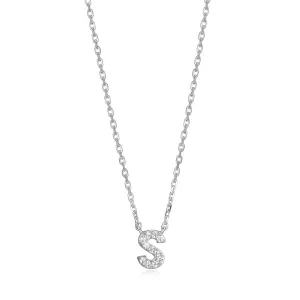 Reign Sterling Silver Rhodium Plated CZ Initial S Necklace