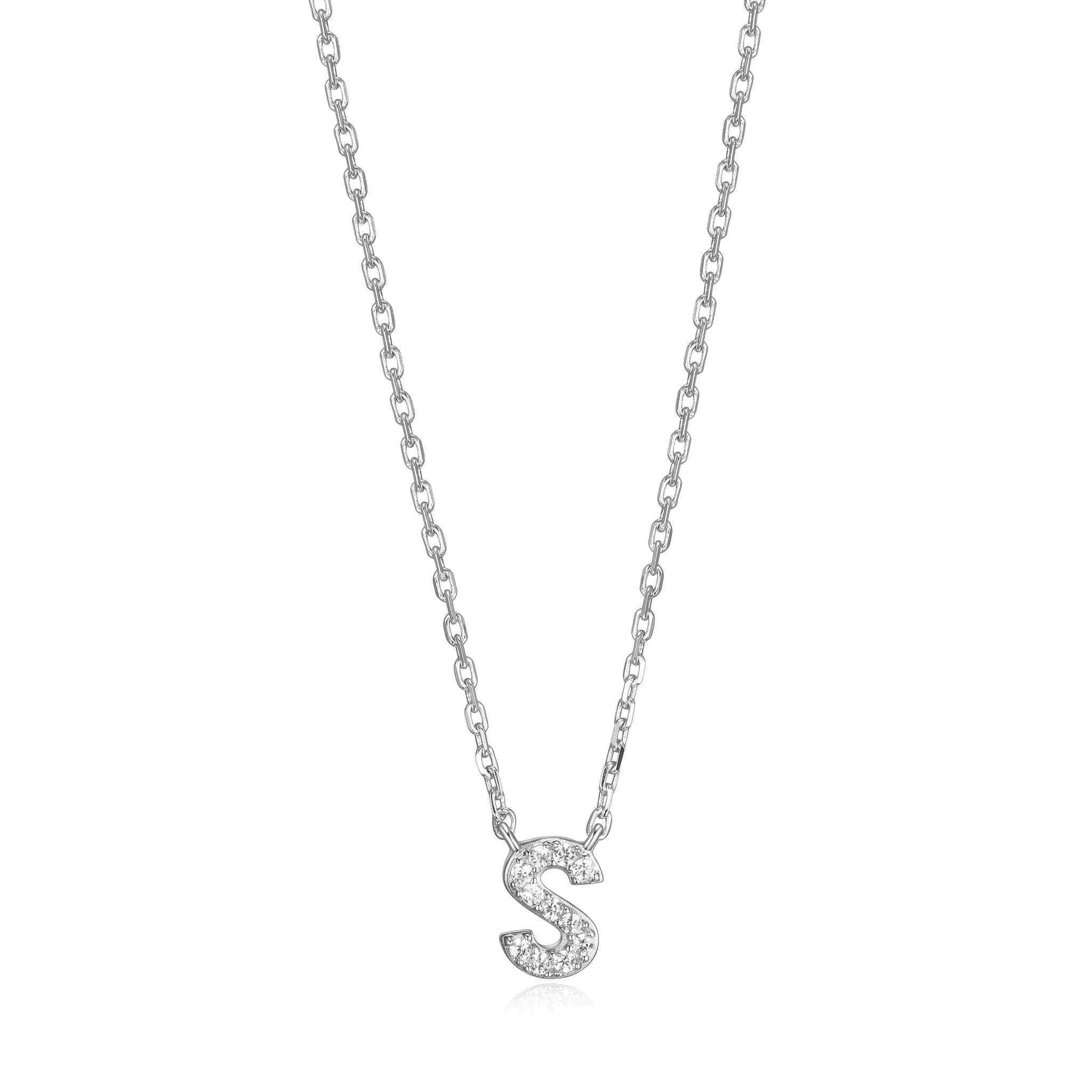 Reign Sterling Silver Rhodium Plated CZ Initial S Necklace