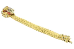 Retro 18K Yellow Gold Diamond & Enamel Lion Head Bracelet