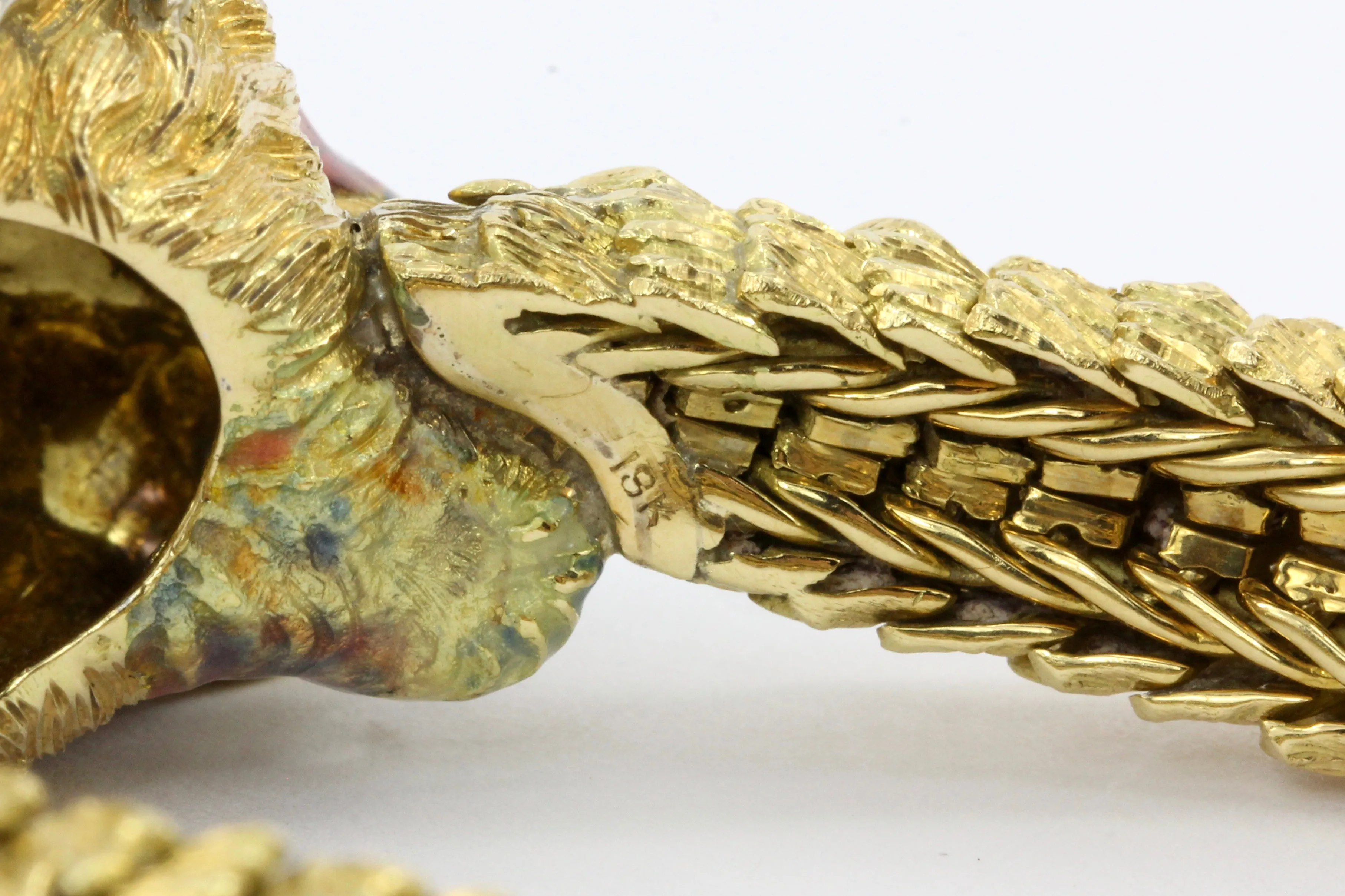 Retro 18K Yellow Gold Diamond & Enamel Lion Head Bracelet
