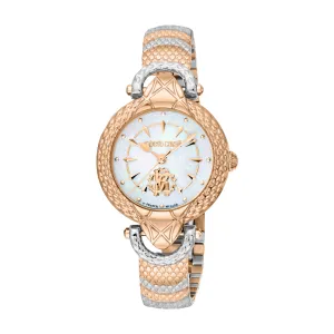 Roberto Cavalli Ladies Watch - Two Tone Silver & Rose Gold Case, White MOP Dial, Two Tone Silver & Rose Gold Metal Bracelet