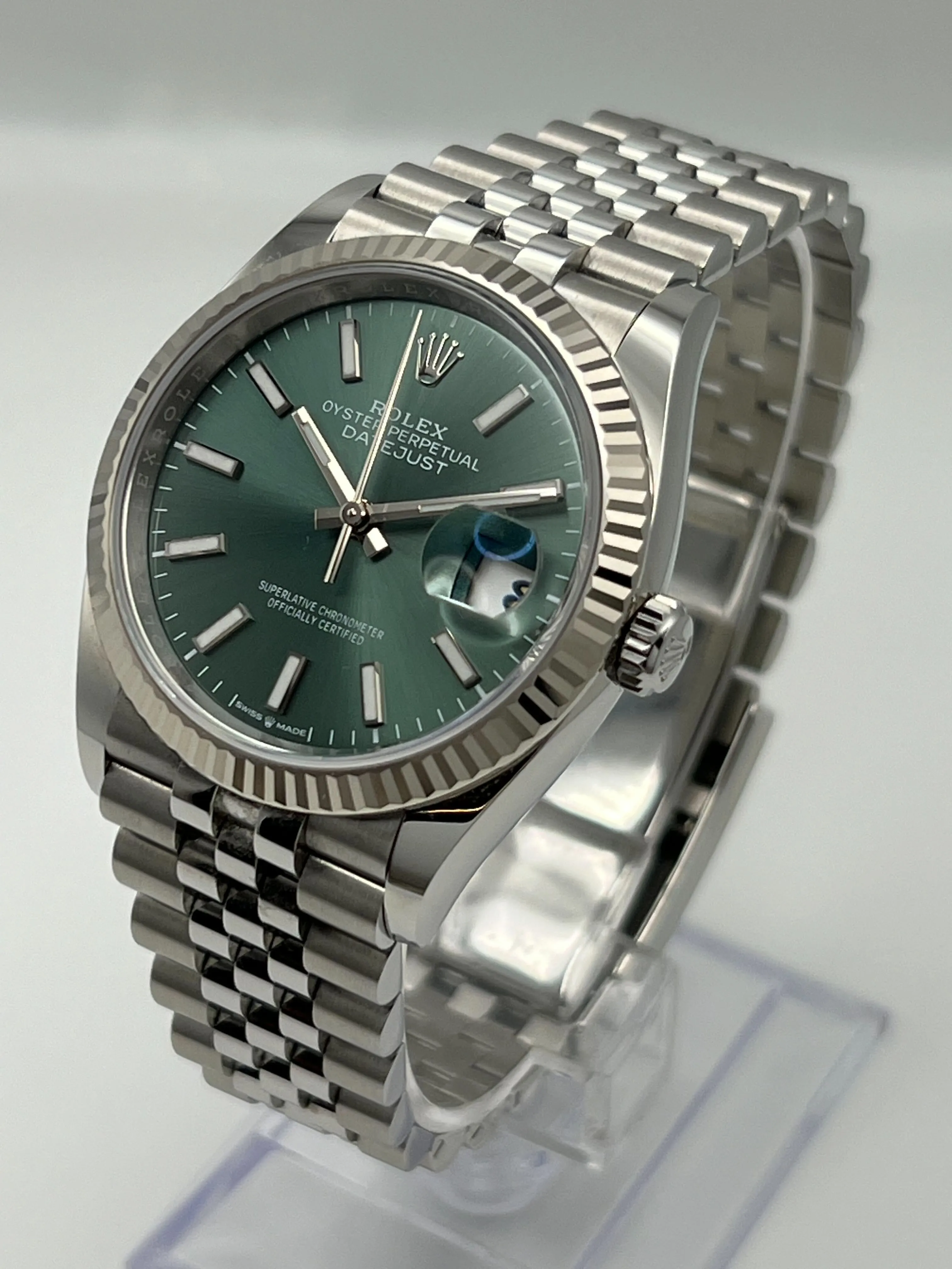 Rolex Datejust 126234 White Gold Stainless Steel Mint Green Dial Jubilee (2024)