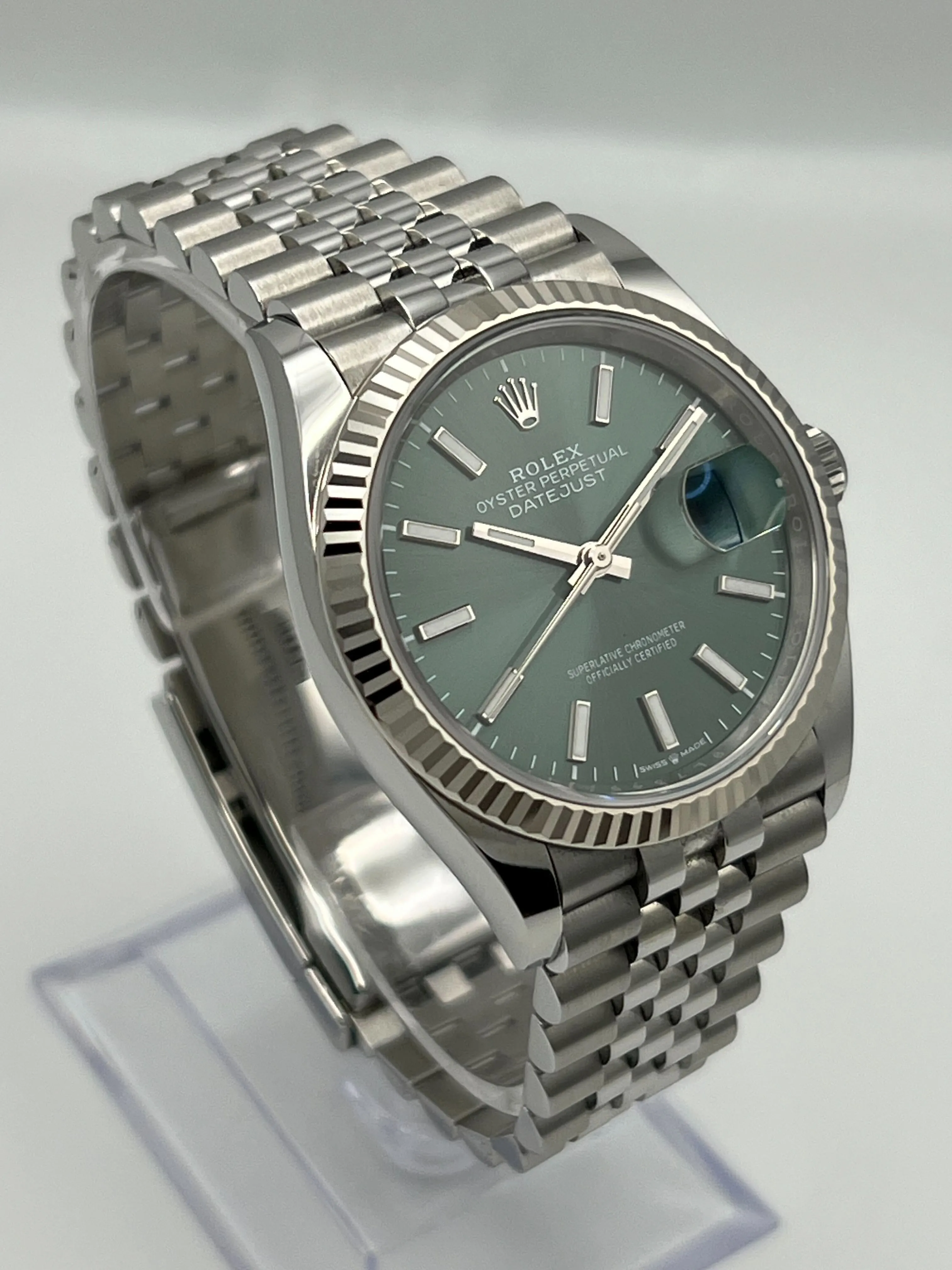 Rolex Datejust 126234 White Gold Stainless Steel Mint Green Dial Jubilee (2024)
