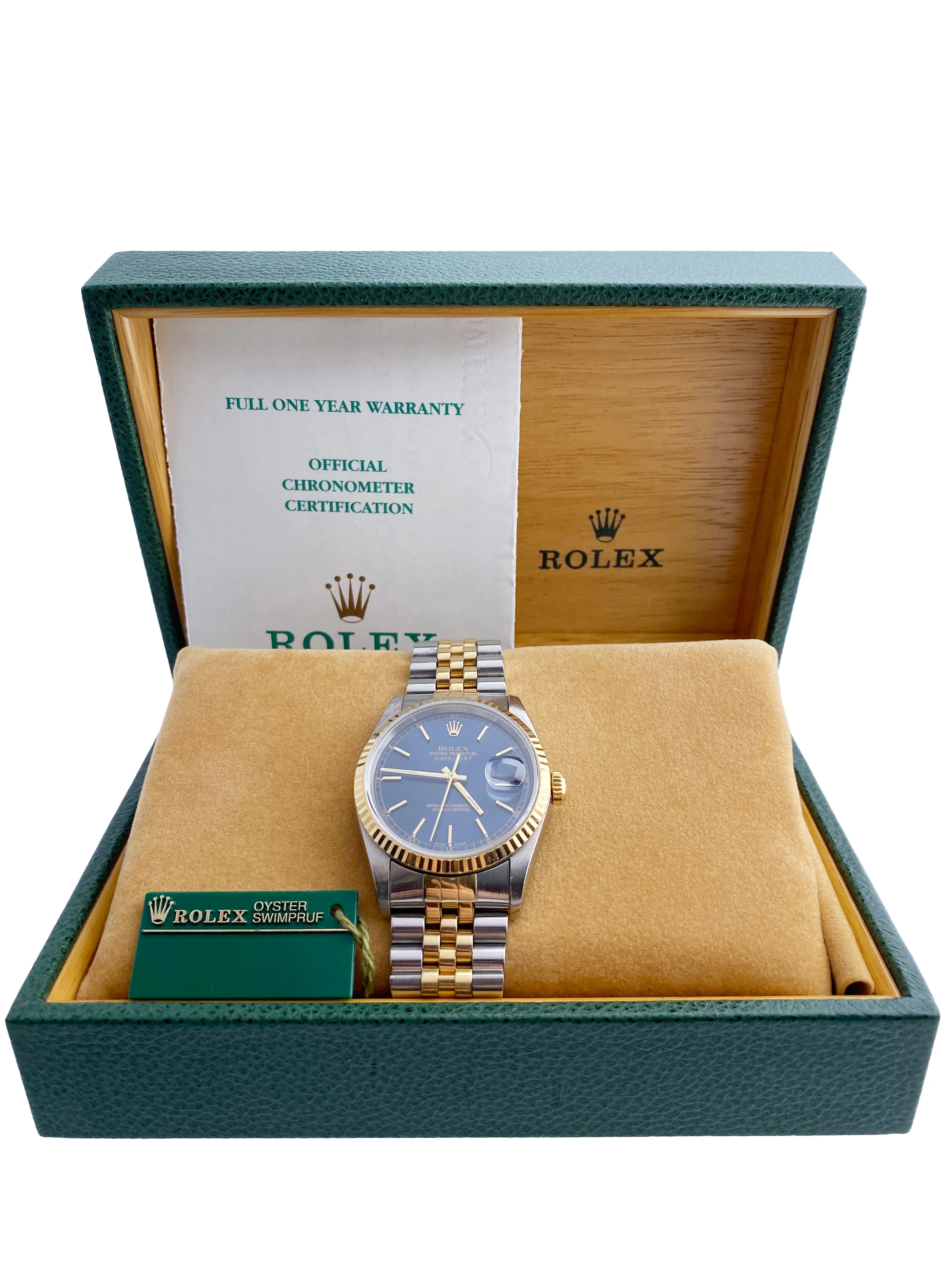 Rolex Datejust 16233  Blue Dial Men's Watch Box & Papers