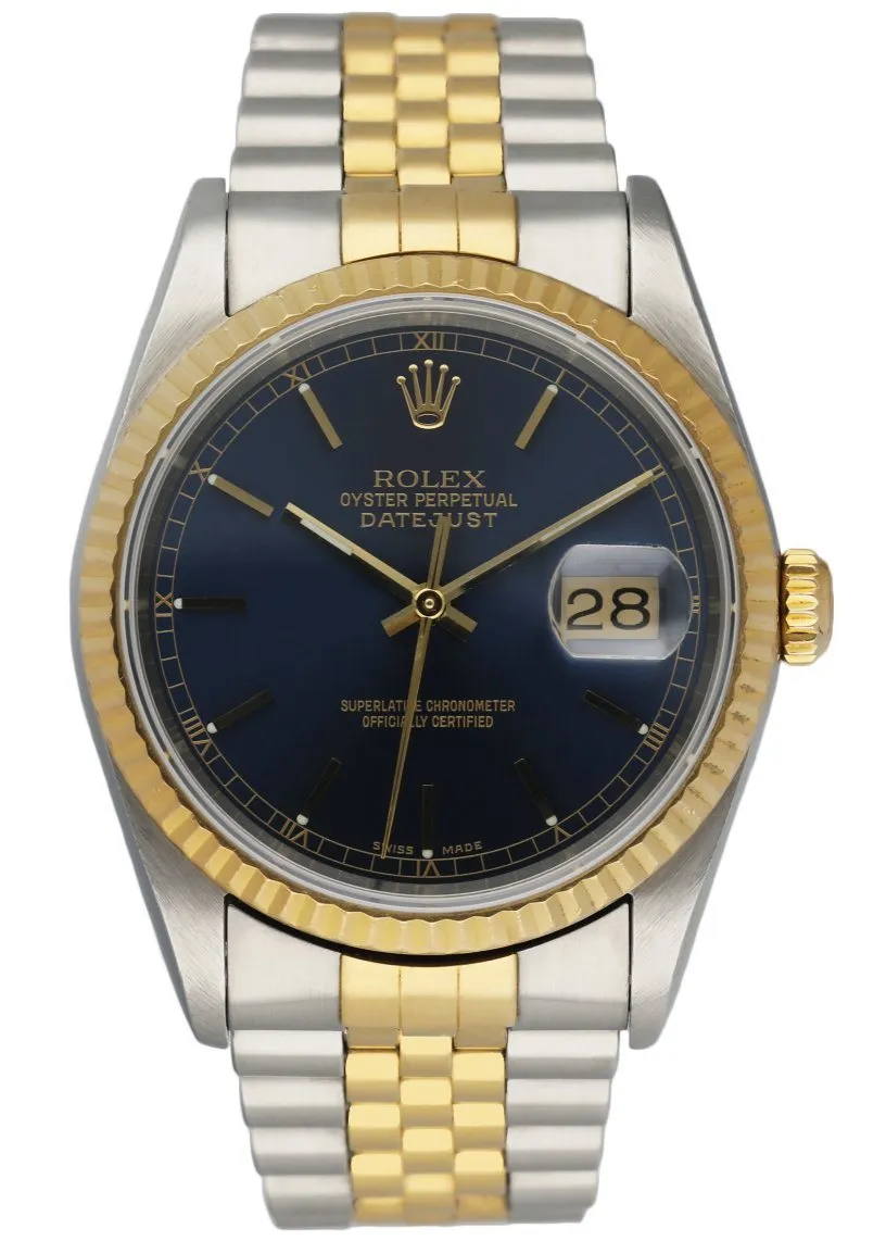Rolex Datejust 16233  Blue Dial Men's Watch Box & Papers