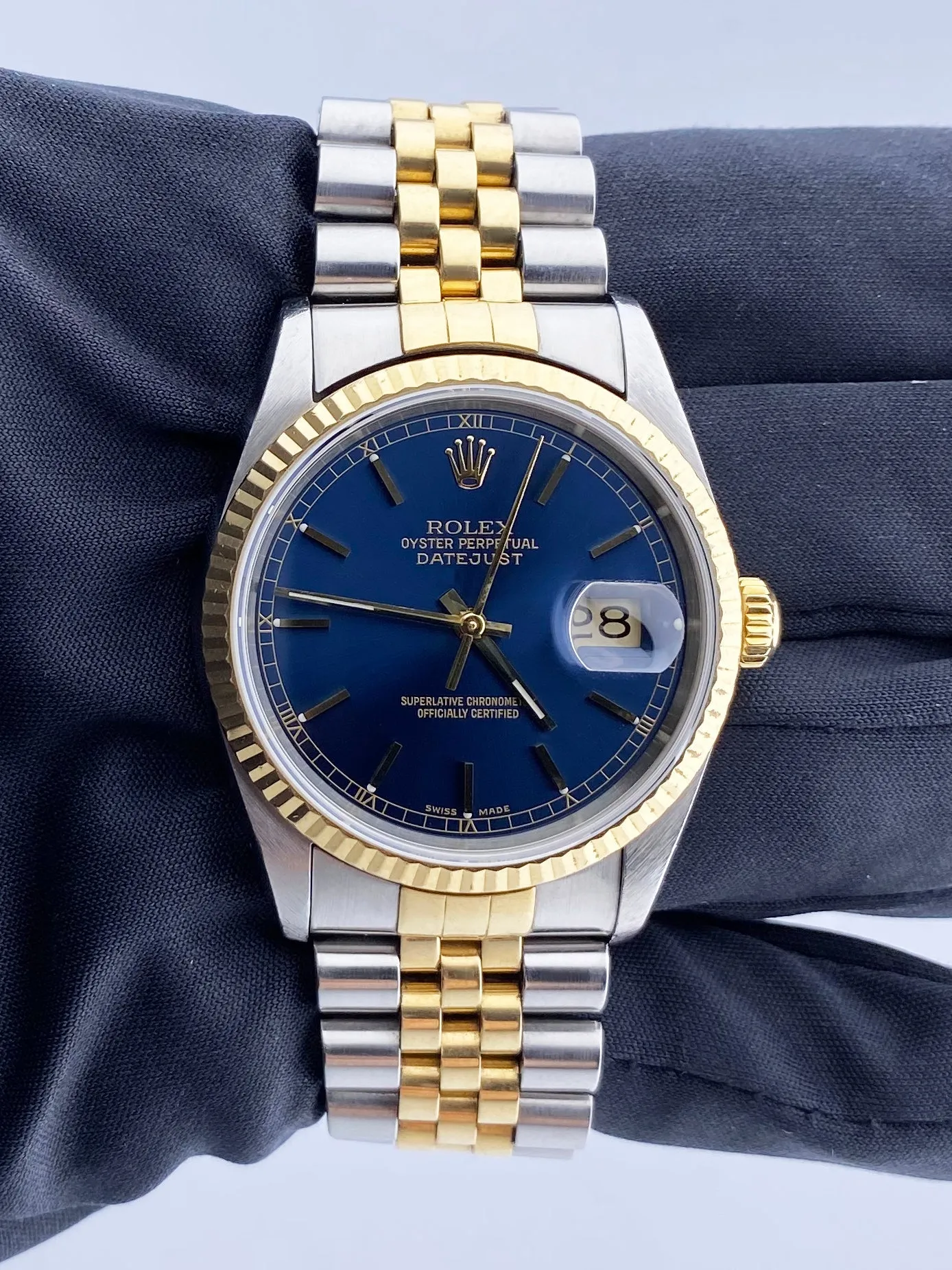 Rolex Datejust 16233  Blue Dial Men's Watch Box & Papers