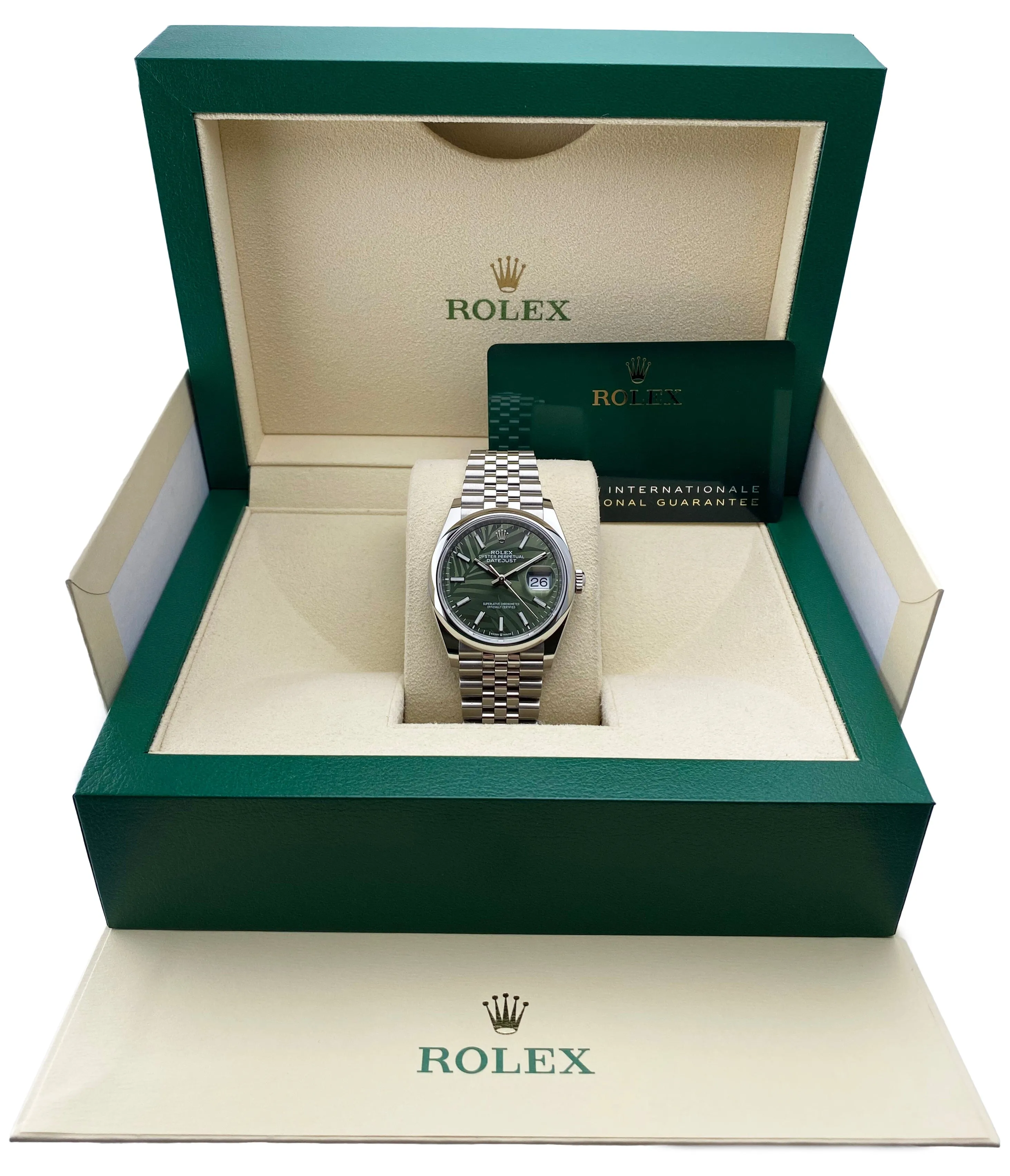 Rolex Datejust 36 126200 Palm Dial Steel Mens Watch Box Papers