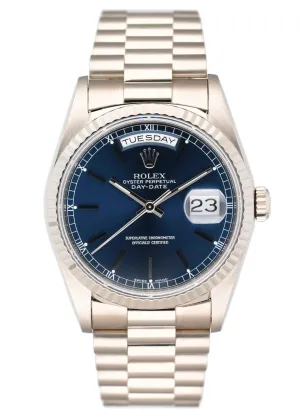 Rolex Day Date 18239 Blue Dial 18K White Gold Mens Watch