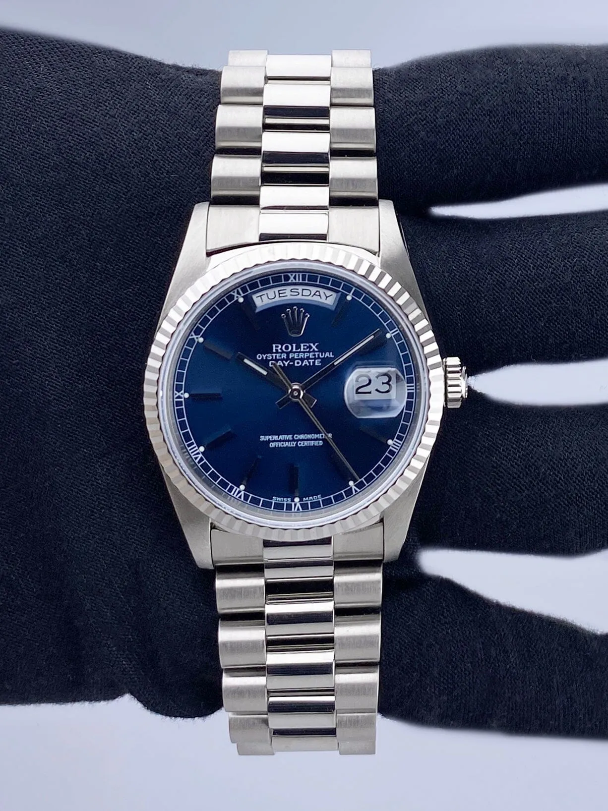 Rolex Day Date 18239 Blue Dial 18K White Gold Mens Watch