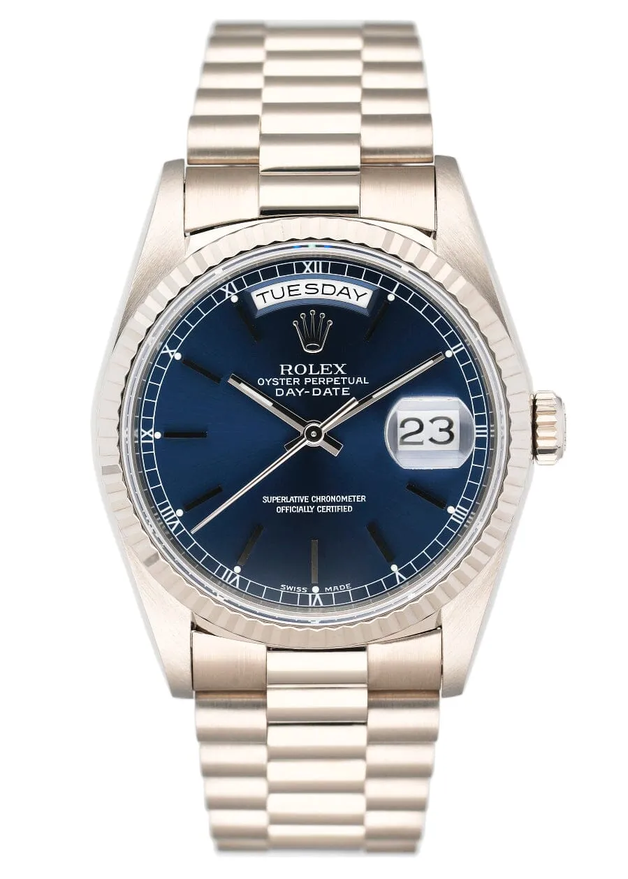 Rolex Day Date 18239 Blue Dial 18K White Gold Mens Watch
