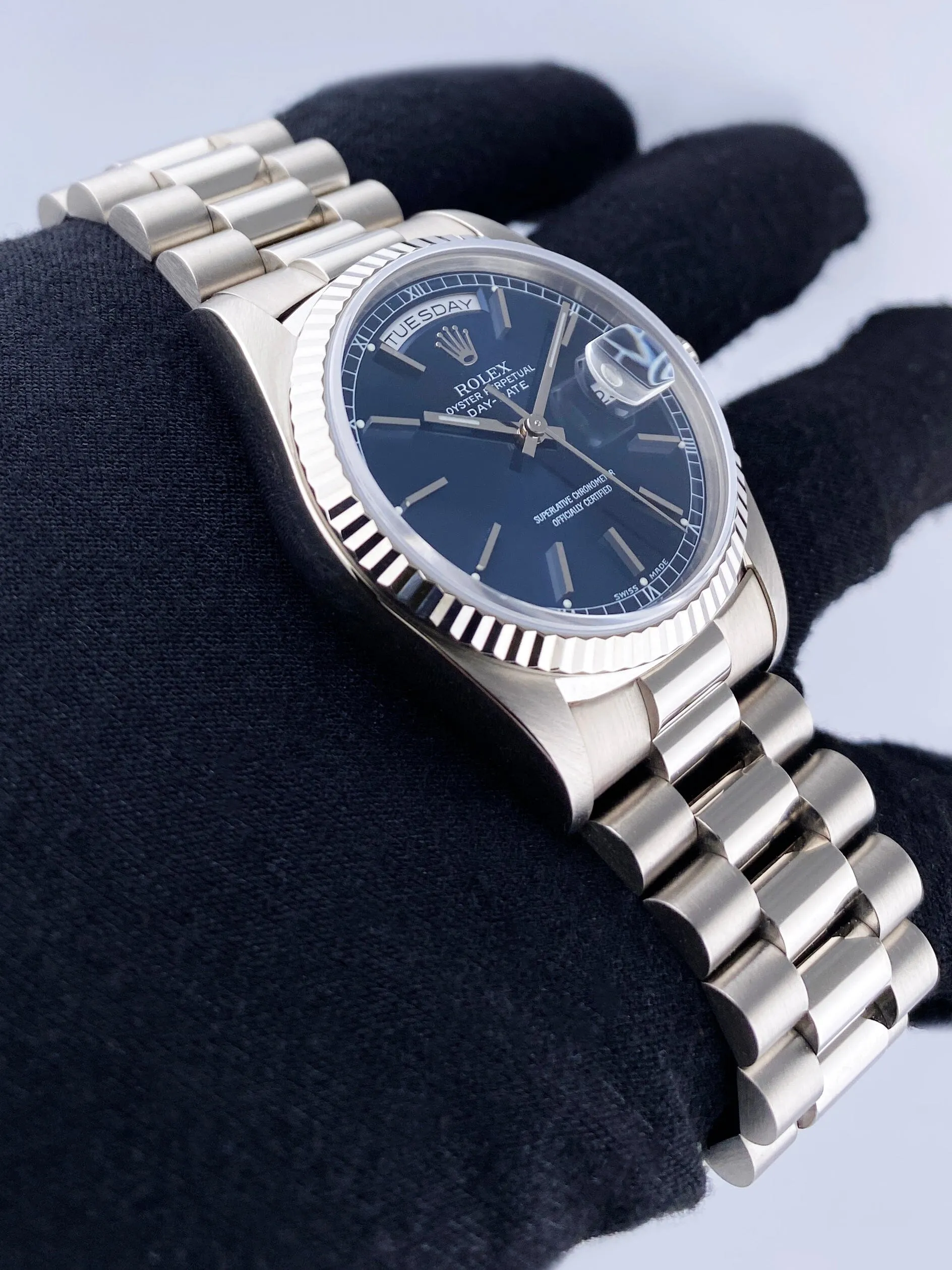 Rolex Day Date 18239 Blue Dial 18K White Gold Mens Watch