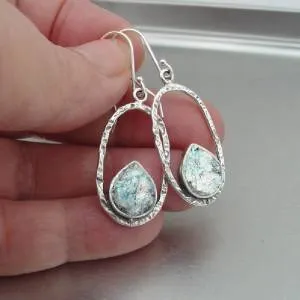 Roman Glass Earrings 925 Sterling Silver Handmade Hadar Designers (as 4004714)