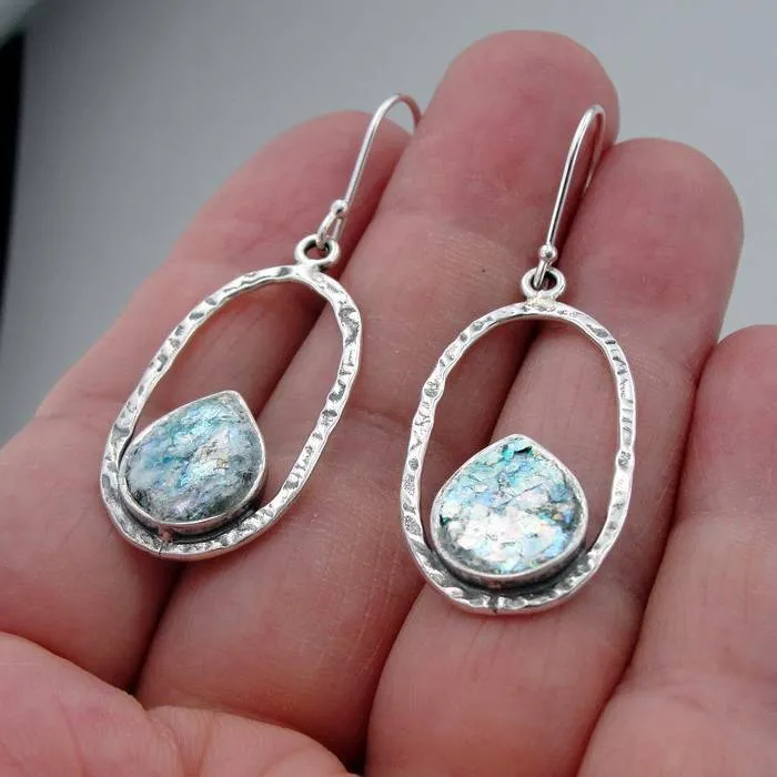 Roman Glass Earrings 925 Sterling Silver Handmade Hadar Designers (as 4004714)