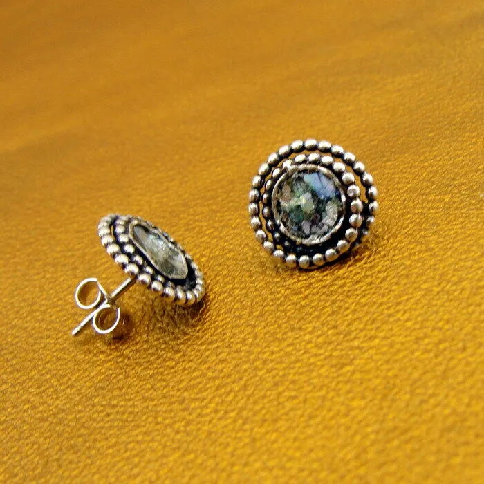 Roman Glass Stud Earrings 925 Sterling Silver Handmade Hadar Designers (AS)SALE