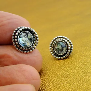 Roman Glass Stud Earrings 925 Sterling Silver Handmade Hadar Designers (AS)SALE