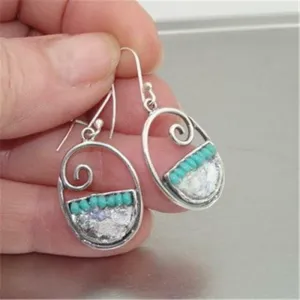 Roman Glass Turquoise Earrings 925 Sterling Silver  Handmade Hadar Designers  (as