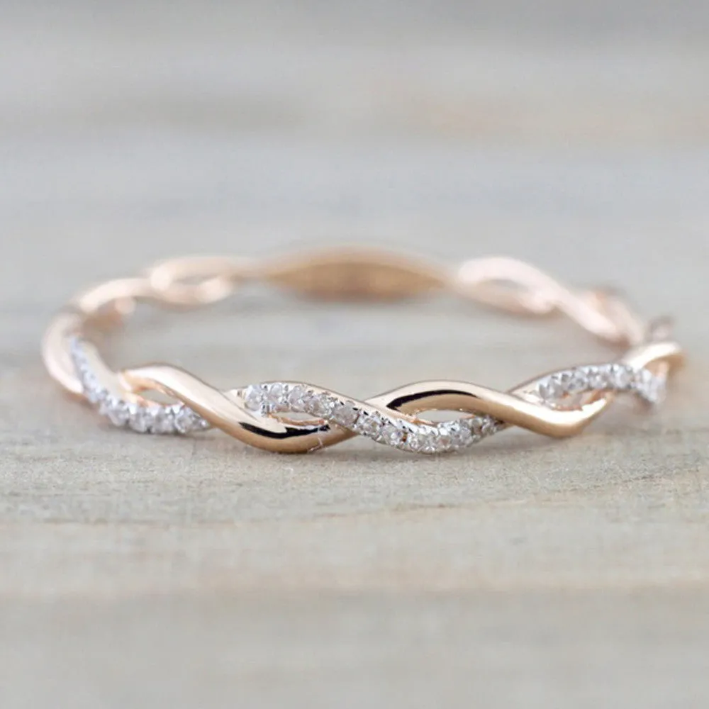 Rose Gold Color Twist Classical Cubic Zirconia Ring