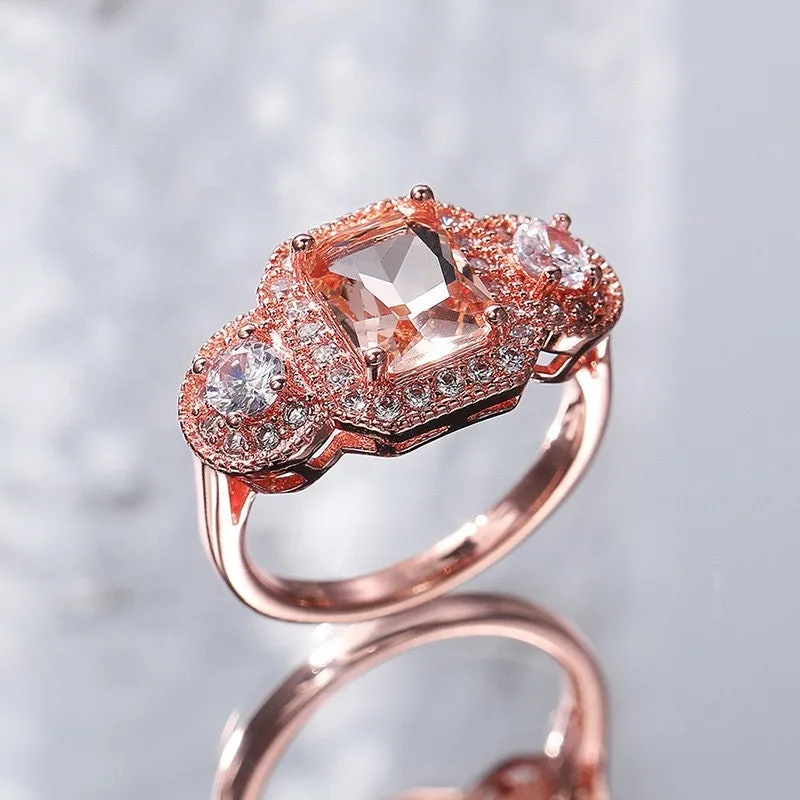 Rose Gold ring | Three Stone Ring | Rose Gold Ring Chocolate Ring | Rose Gold Emerald Ring | Womens Rose Gold Ring | Rose Gold Halo Ring