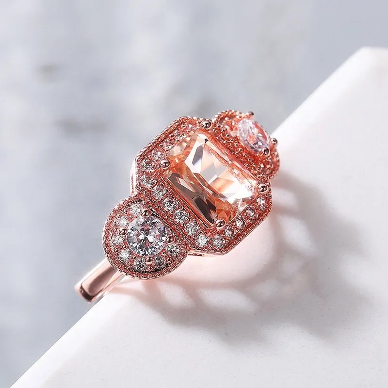 Rose Gold ring | Three Stone Ring | Rose Gold Ring Chocolate Ring | Rose Gold Emerald Ring | Womens Rose Gold Ring | Rose Gold Halo Ring