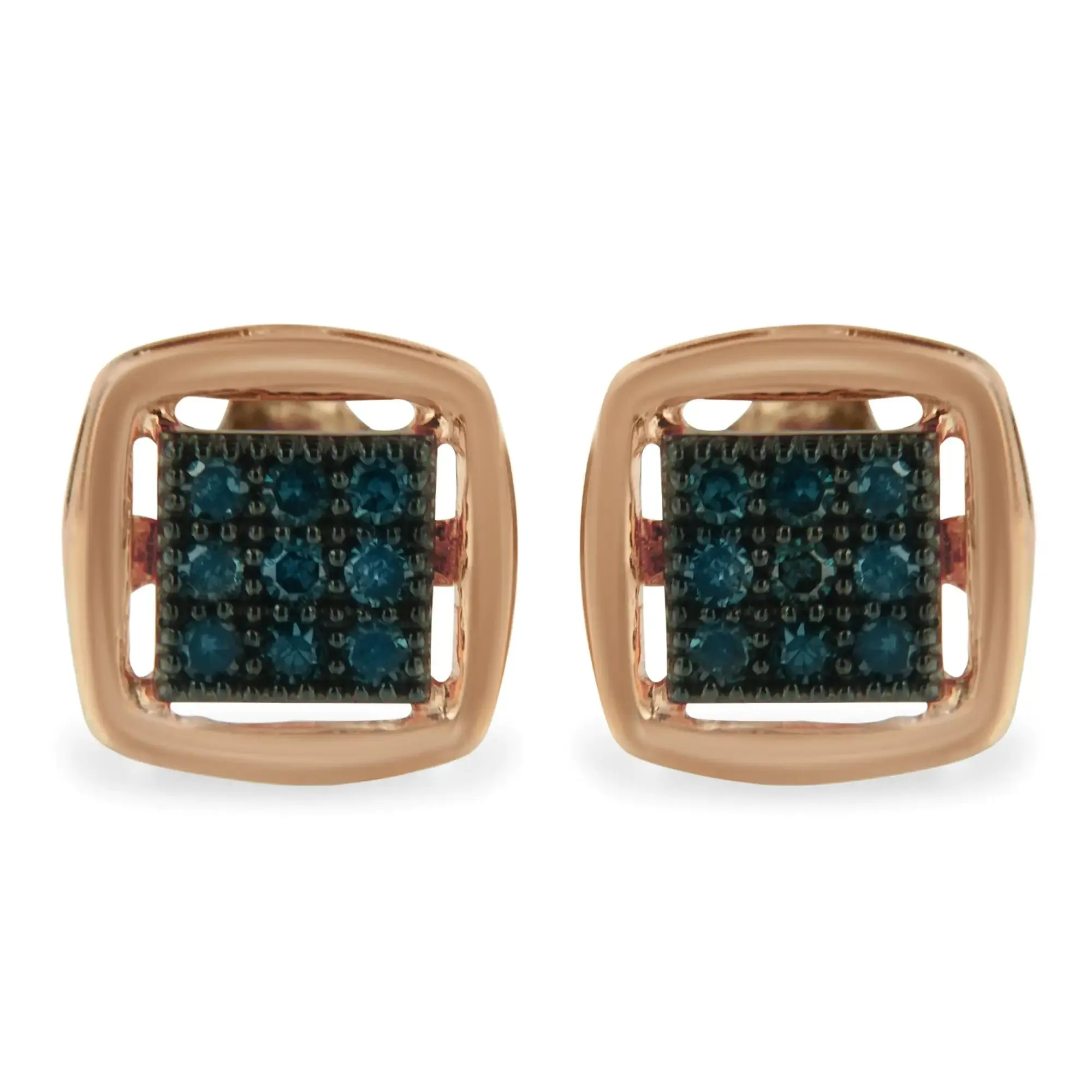Rose Plated Sterling Silver Rose Cut Treated Diamond Stud Earring (0.25 cttw, Blue Color, I2-I3 Clarity)