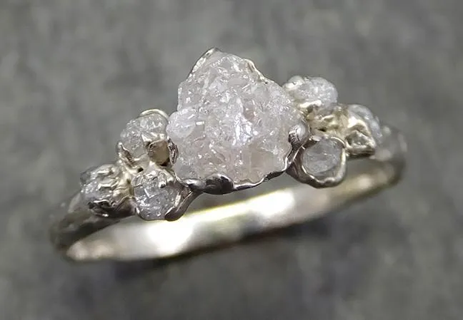 rough grey diamond engagement ring raw 18k white gold wedding ring diamond multi stone rough diamond ring c0573 Alternative Engagement