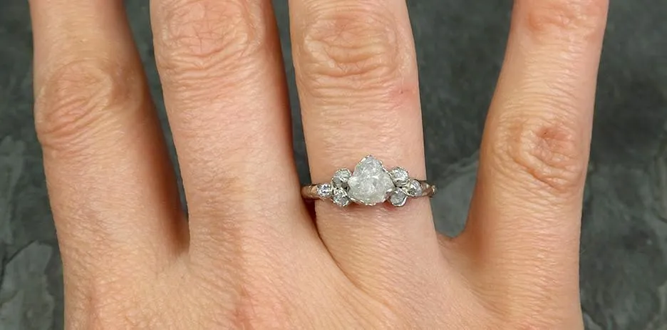rough grey diamond engagement ring raw 18k white gold wedding ring diamond multi stone rough diamond ring c0573 Alternative Engagement