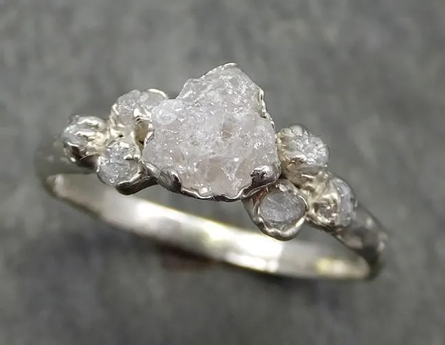 rough grey diamond engagement ring raw 18k white gold wedding ring diamond multi stone rough diamond ring c0573 Alternative Engagement