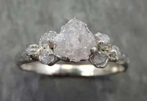 rough grey diamond engagement ring raw 18k white gold wedding ring diamond multi stone rough diamond ring c0573 Alternative Engagement