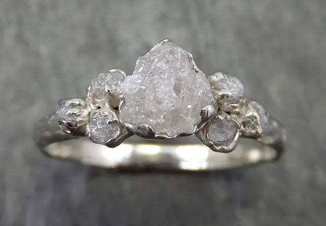rough grey diamond engagement ring raw 18k white gold wedding ring diamond multi stone rough diamond ring c0573 Alternative Engagement