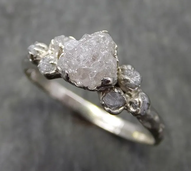 rough grey diamond engagement ring raw 18k white gold wedding ring diamond multi stone rough diamond ring c0573 Alternative Engagement