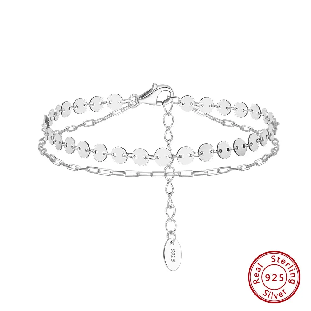 Round Bead Bracelets For Women Fashion 925 Sterling Silver Double Layered Bracelet