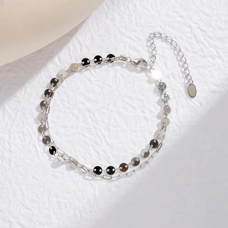 Round Bead Bracelets For Women Fashion 925 Sterling Silver Double Layered Bracelet