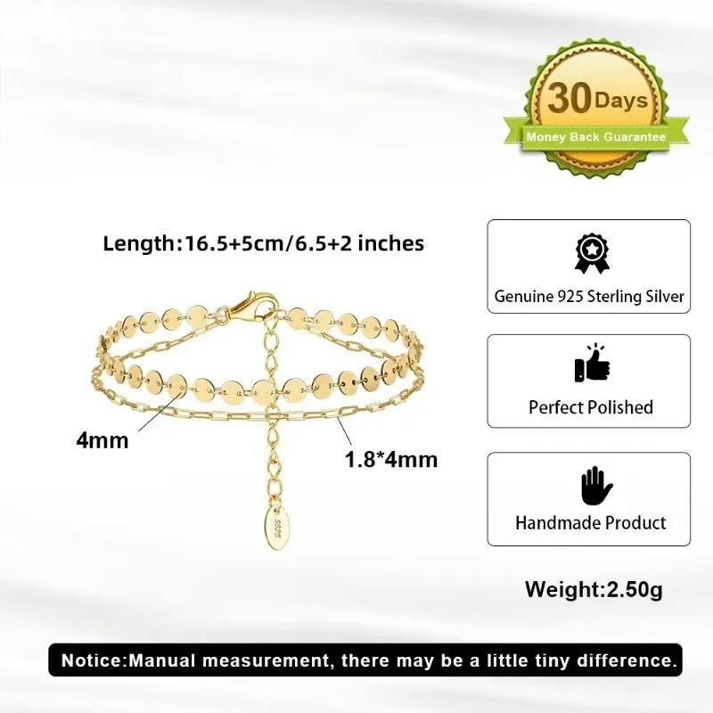 Round Bead Bracelets For Women Fashion 925 Sterling Silver Double Layered Bracelet