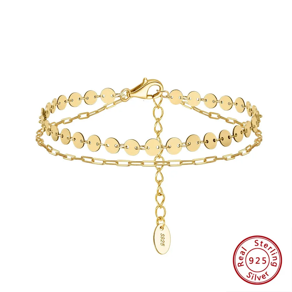 Round Bead Bracelets For Women Fashion 925 Sterling Silver Double Layered Bracelet