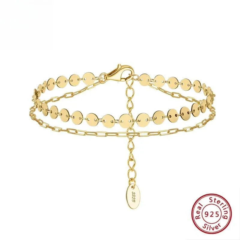 Round Bead Bracelets For Women Fashion 925 Sterling Silver Double Layered Bracelet