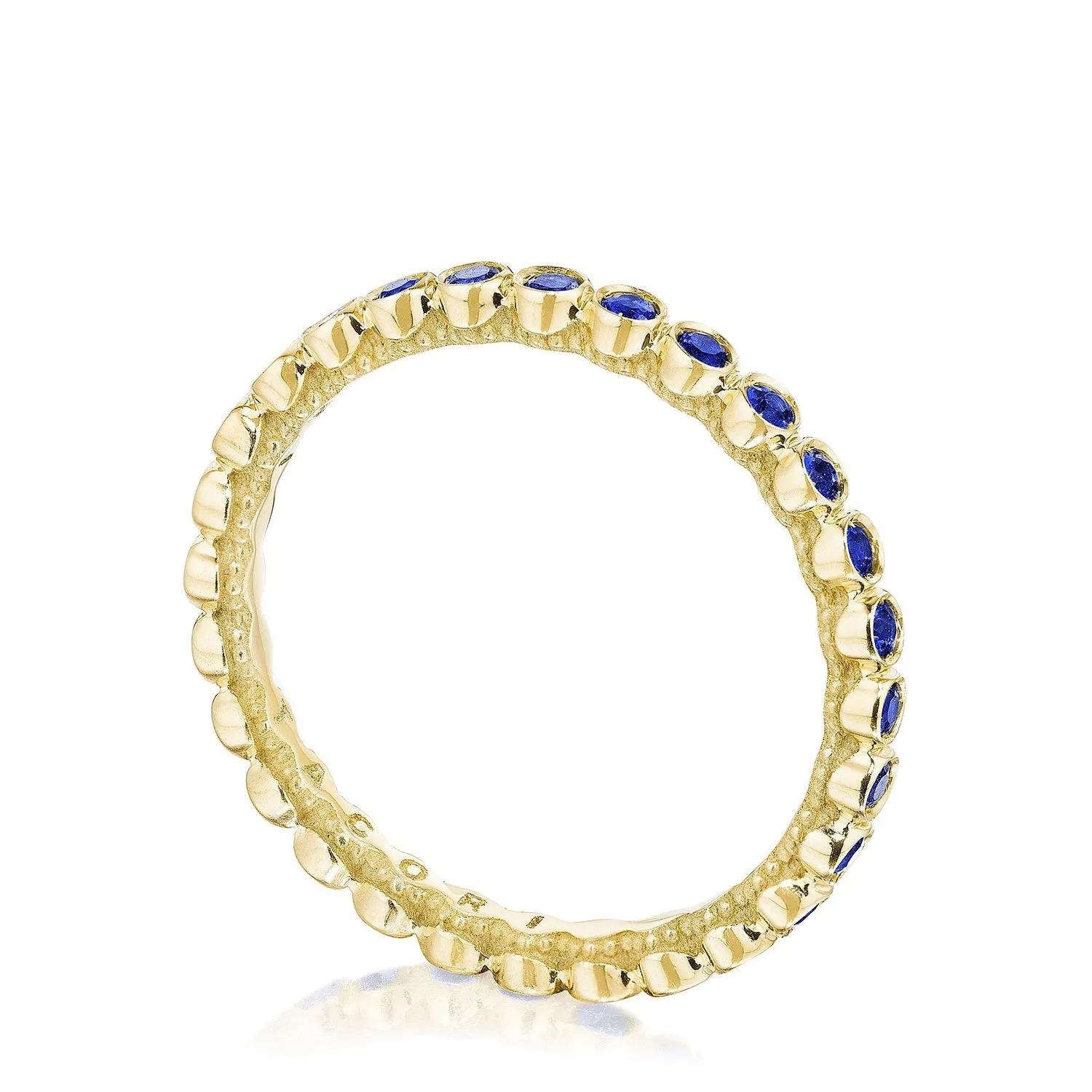 Round Bezel Droplet Wedding Band with Sapphire