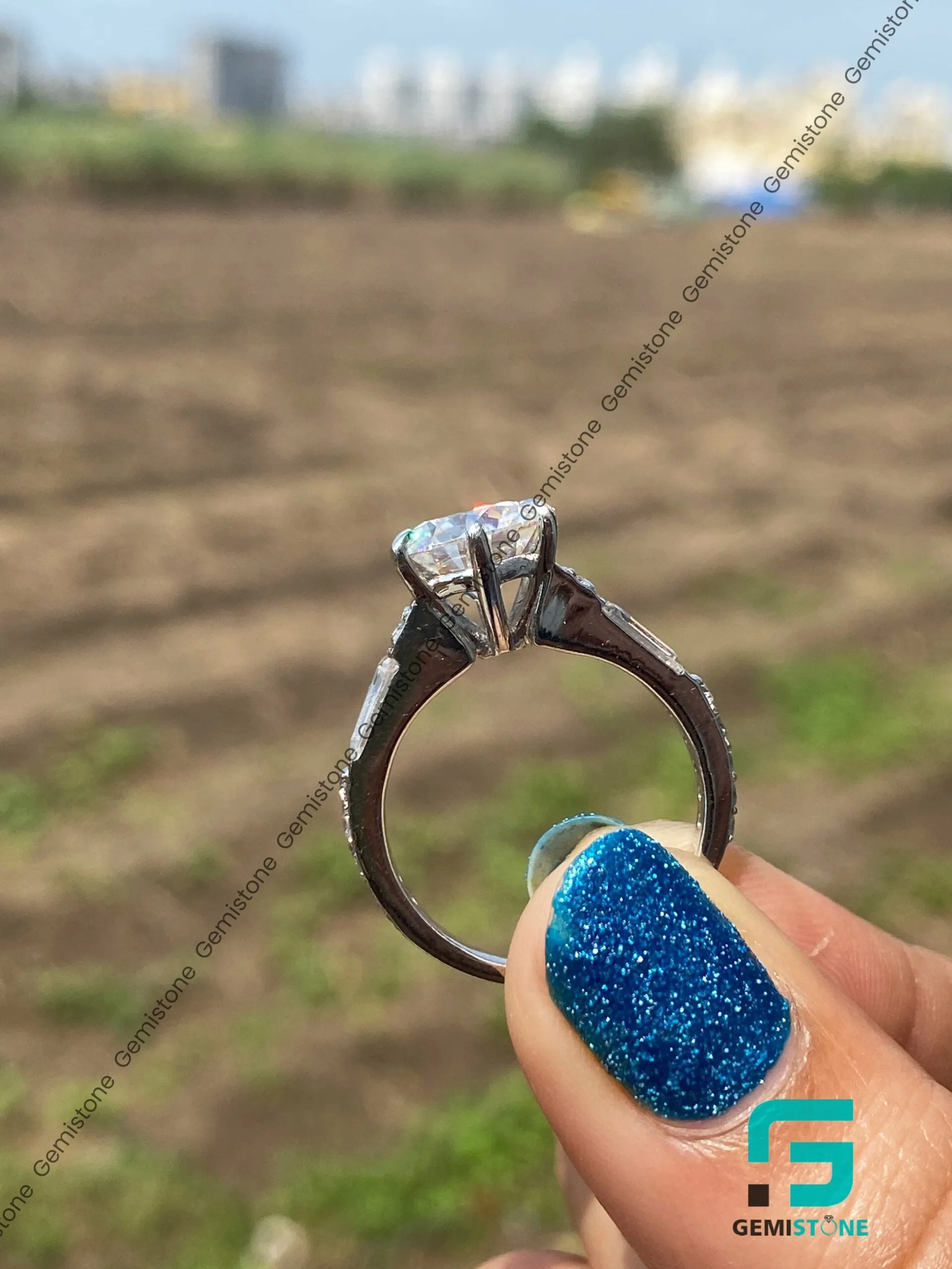 Round Brilliant Cut Moissanite Princess Beatrice Engagement Ring