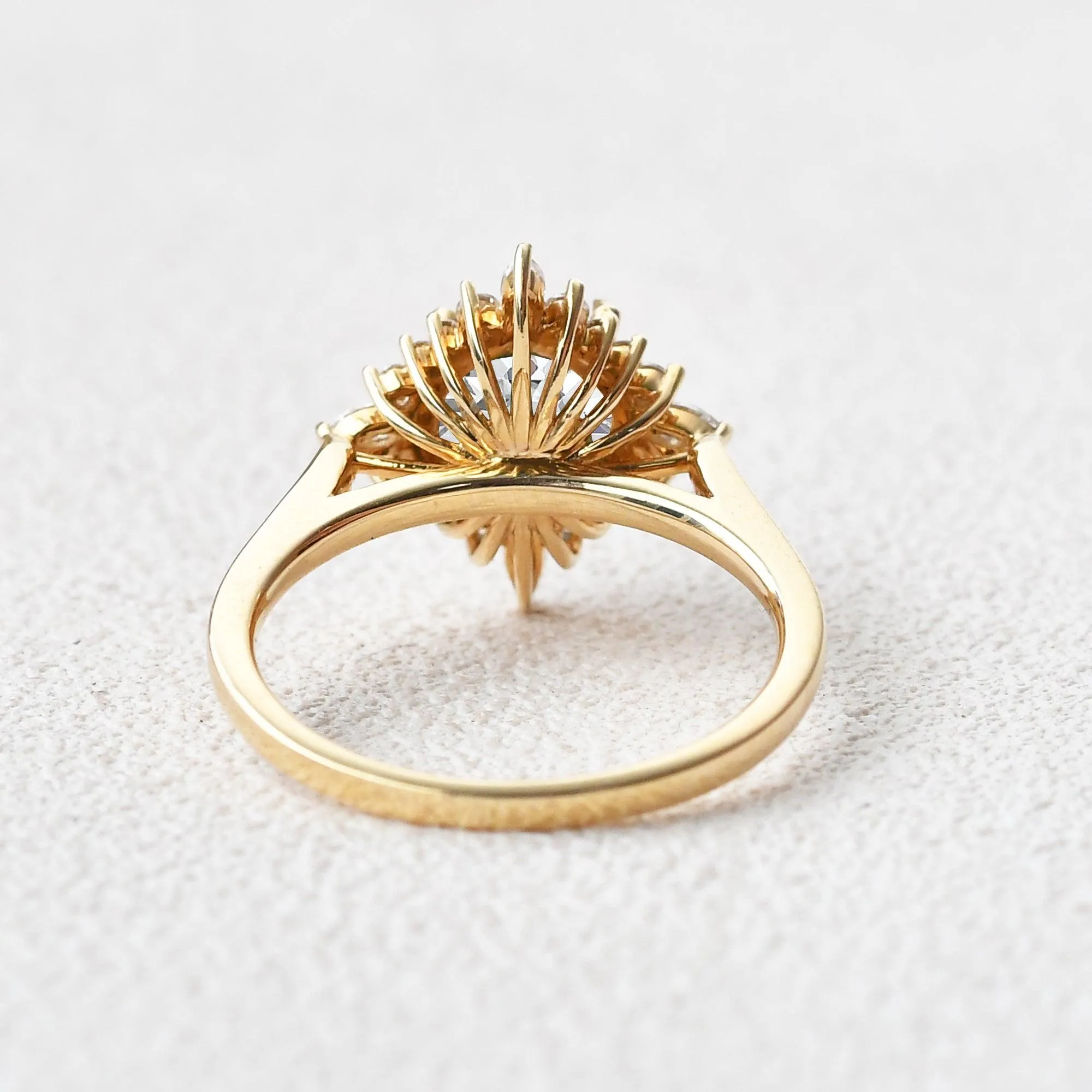 Round Cut Moissanite Floral Inspired Yellow Gold Ring