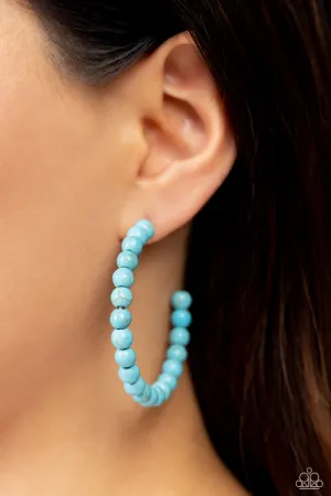 Rural Retrograde - Blue - Turquoise Stone Paparazzi Hoop Earrings