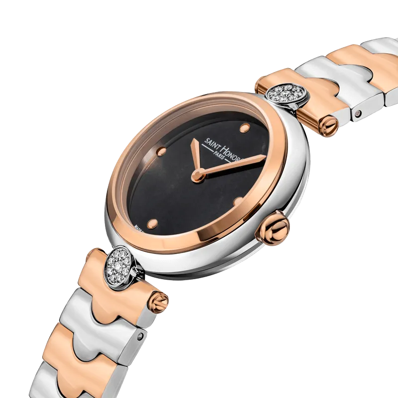 Saint Honore City Of Lights Women's Black MOP Dial Silver Rose Gold Watch