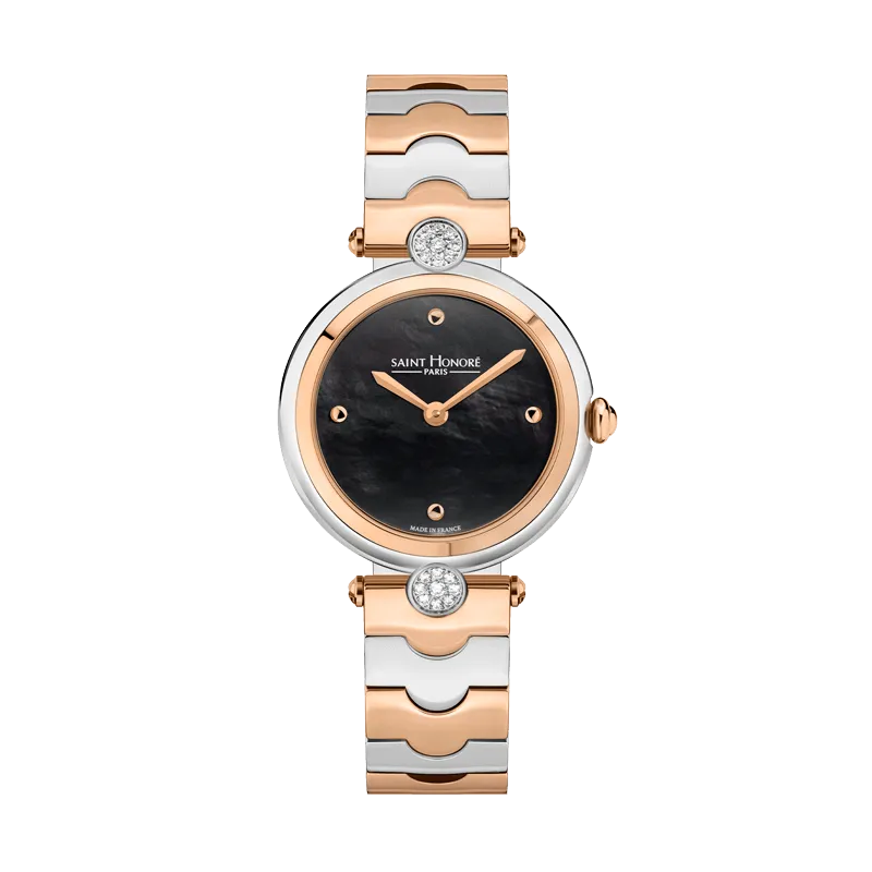 Saint Honore City Of Lights Women's Black MOP Dial Silver Rose Gold Watch