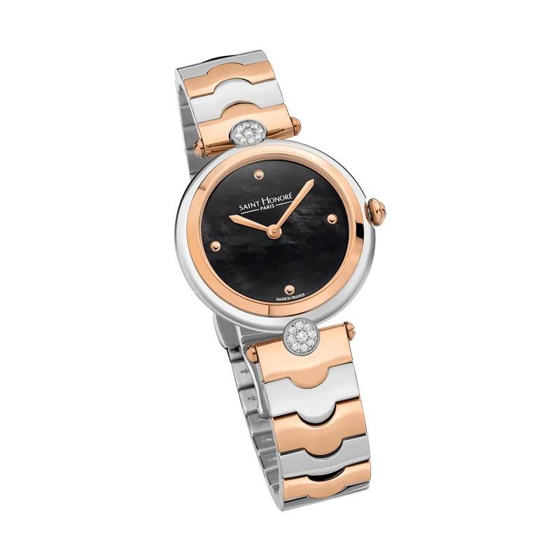 Saint Honore City Of Lights Women's Black MOP Dial Silver Rose Gold Watch
