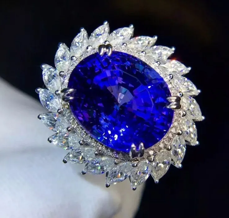 Sapphire Blue Diamond Ring | Blue Diamond Engagement Ring | Sapphire Blue Ring | Blue Wedding Ring | Blue Diamond Ring with halo | Halo Ring