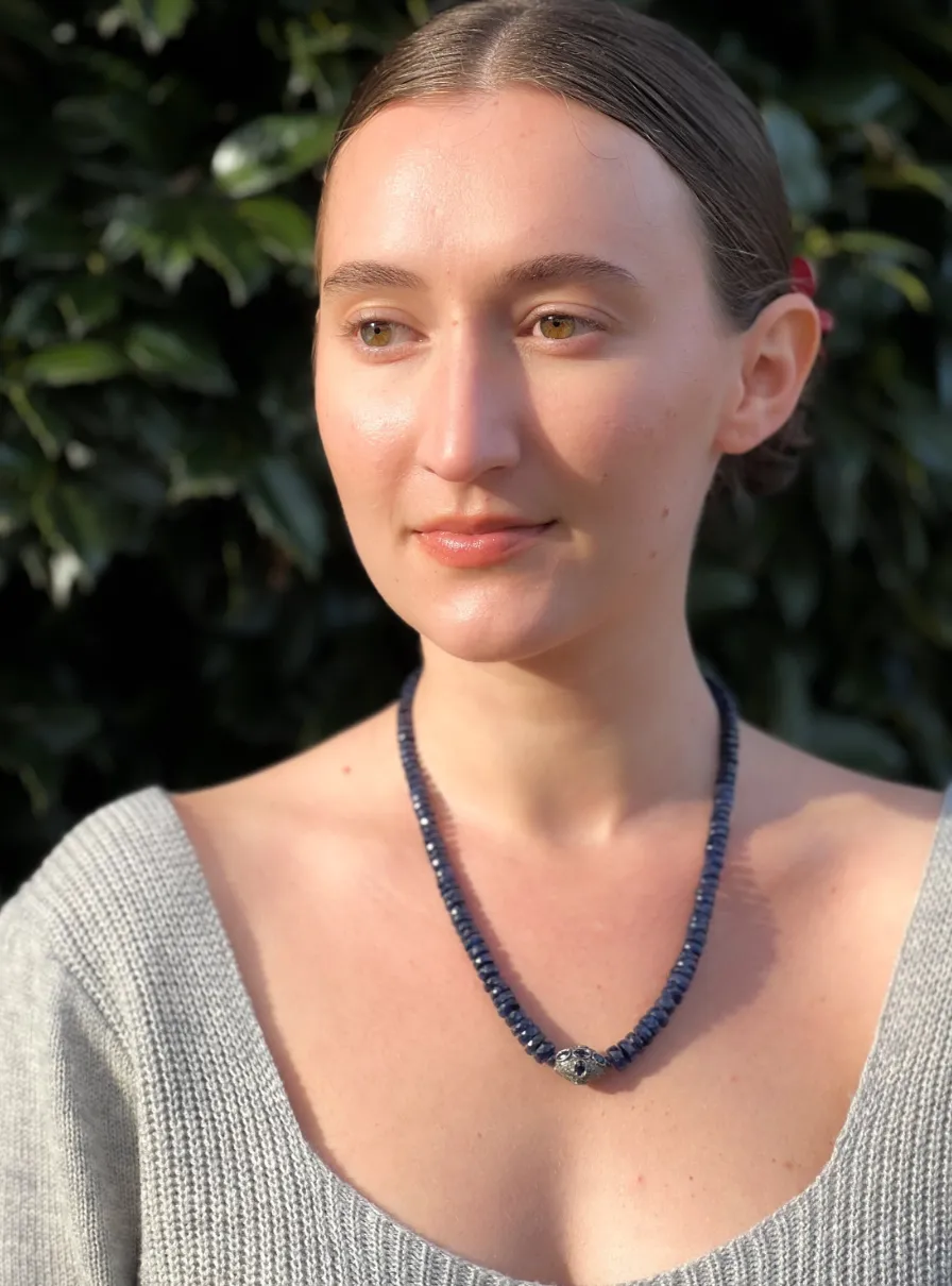 Sapphire Necklace with Pave Diamond and Sapphire Accent