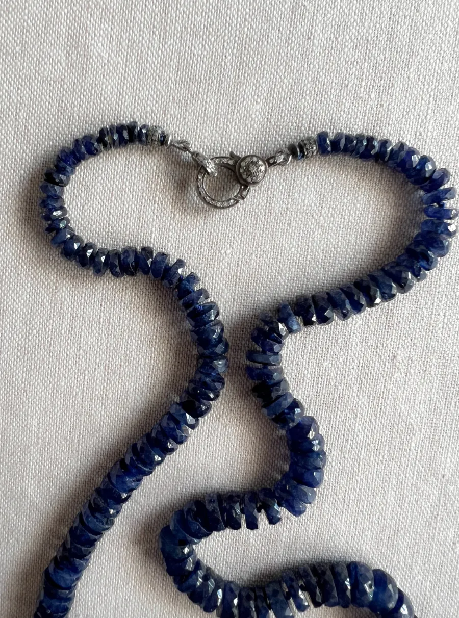 Sapphire Necklace with Pave Diamond and Sapphire Accent