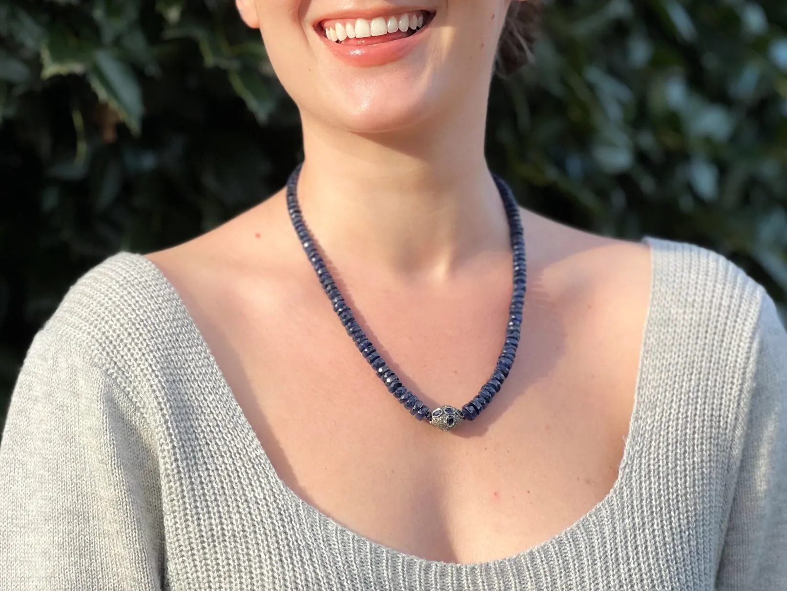 Sapphire Necklace with Pave Diamond and Sapphire Accent