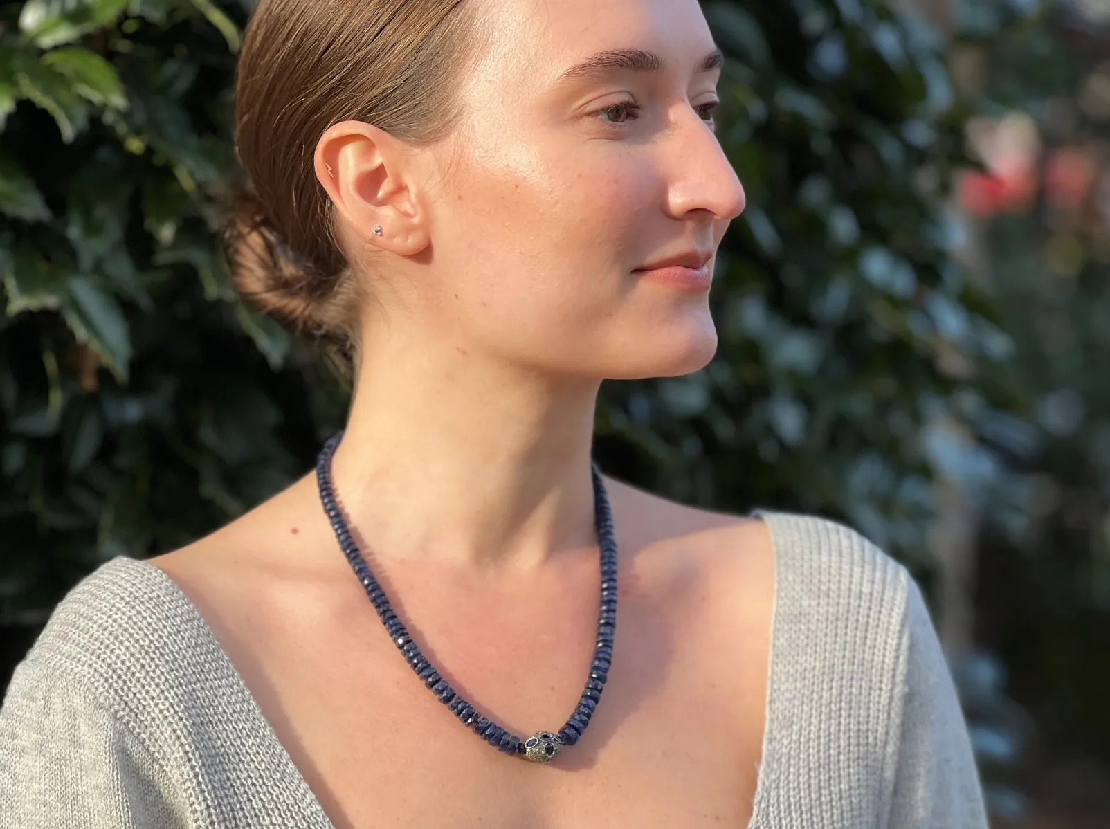 Sapphire Necklace with Pave Diamond and Sapphire Accent